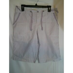 Weatherproof Women Striped Bermuda Shorts Lavender White Drawstring Waist Size 8
